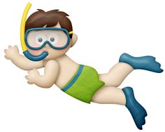 a cartoon boy wearing diving gear and snorkels is floating in the air