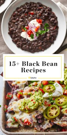 black bean casserole with salsa and avocado on the side in a white bowl