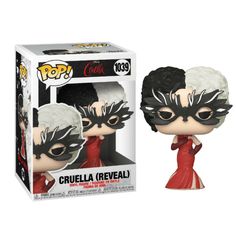 a pop vinyl figure in a red dress and black mask