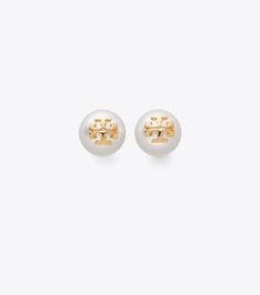 Kira Pearl Stud Earring: Women's Designer Earrings | Tory Burch Captive Bead Ring, Double Ear Piercings, Ear Hangers, Tory Burch Earrings, Simple Hoop Earrings, Cartilage Earrings Hoop, Custom Jewelry Ideas, Gauged Earrings, Body Piercing Jewelry