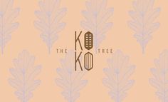 the koo tree logo on an orange background with blue and pink leaves around it