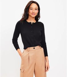 LOFT @ Work: Women's Casual Work Clothing | Loft Dress Cardigan, Petite Sweaters, Crew Neck Cardigan, Loft Modern, Cardigan Sweaters, Work Looks