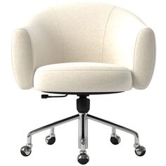 an office chair with wheels and a white upholstered seat