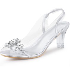 Looking for the perfect summer sandals to add to your shoe collection? Look no further! These glamorous open-toe sandals feature sparkling crystal flowers on the upper, with clear straps and heels for a stunning look. The sandals have a slip-on design and a block heel for added comfort and stability. The vamp is made of PVC and the outsole is made of rubber, while the clear PC heel measures 2.8 inches. Don't forget to check the size measurement chart before placing your order to ensure the perfe Quinceanera Shoes, Cinderella Heels, Clear Chunky Heels, Clear Block Heels, Crystal Flowers, Closed Toe Heels, Faux Leather Heels, Chunky Heels Sandals, Clear Heels