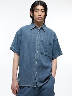 This is a comfortable and modern shirt that is made out of high quality cotton 100% fabric. With design detail of bio washed and salt washed fabric that has a soft touch, it gives a trendy and refined look.- Oversized silhouette- Bio washed and salt washed fabric- Color contrasting stitches detail Medium Wash Relaxed Fit Button-up Shirt, Classic Denim Tops Pre-washed, Classic Pre-washed Denim Tops, Relaxed Fit Washed Tencel Tops, Washed Blue Relaxed Fit Button-up Denim Top, Relaxed Fit Washed Blue Button-up Denim Top, Relaxed Fit Washed Blue Denim Button-up Top, Washed Denim Blue Chambray Top, Relaxed Fit Washed Blue Chambray Denim Top