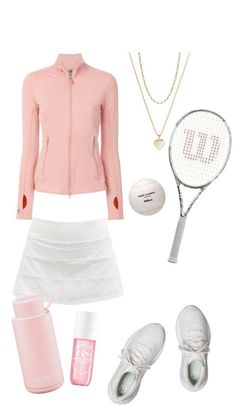 a woman's outfit with tennis gear and accessories