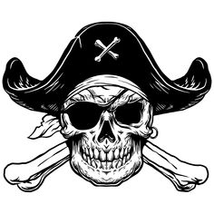 a skull wearing a pirate's hat and eye glasses with crossed bones on it