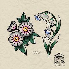 an image of flowers on paper with the word may written below it in black ink