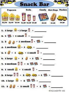 a printable snack bar worksheet for kids to learn how to use it