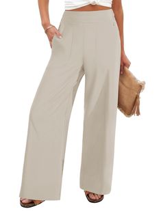 PRICES MAY VARY. 92% Polyester, 8% Spandex Imported Pull On closure Machine Wash Women’s Slacks, A Line Pants, Beige Wide Leg Pants, Womens Casual Dress Pants, Women's Slacks, Wide Leg Work Pants, Plus Size Business Attire, Dress Pants Women, Classy Pants