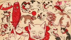 an image of cats and dogs on a piece of paper with red ink in the middle