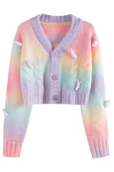 Rainbow Colored Kawaii Aesthetic Women Sweater Chunky Cable Knit Cardigan, Trendy Cardigans, Rainbow Outfit, Rainbow Sweater, Cozy Knit Sweater, Security Breach, Aesthetic Women, Chic Sweaters, Kawaii Aesthetic