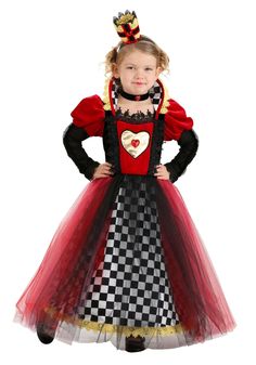 PRICES MAY VARY. Size: 4T Top main body: 100% polyester; chest fabric: 92% polyester, 8% spandex; sleeve: 94% nylon, 4% spandex; bottom: 100% polyester Pullover dress has velvet bodice & upper sleeves, mesh lower sleeves Foam-backed collar of checkered satin has decorative lacing at back Checkered satin skirt has multiple tulle overlays Your little one is ready to rule story time with this Toddler Ravishing Queen of Hearts Costume! The costume comprises four pieces. A floor-length dress made fro Off With Their Heads, Queen Of Hearts Costume, Heart Costume, Mini Crown, Hoop Skirt, Checkered Skirt, Toddler Costumes, Heart For Kids, Satin Skirt