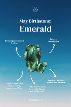 Known for its physical benefits and metaphysical healing properties, it is cherished as a beautiful gem and a symbol of love and rebirth, enhancing our connection with the heart chakra. Visit our blog to learn more about the emerald birthstone and what it means for you if you were born in May! Birthstone Meanings, Emerald Meaning, Crystal Grimoire, Amazonite Meaning, Birthstones Meanings, Emerald Benefits, Agate Meaning