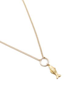 “Lucky” fish necklace is made using a small gold-plated base metal fish charm, a large gold-plated over brass ring, and a tiny, shiny gold-plated over brass curb chain. Clasp and components are gold-plated base metal. Each necklace is handcrafted at the Collarbone Jewelry Studio in Pittsburgh, PA. Measurements: Fish charm pictured is 3/4” long and 1/4” wide. Gold Ring is 1/2” in diameter. Lobster clasp is 5/8” long and 3/8” wide. Chain pictured is 16” long and 1/16” wide. Chain is available in 1 Fish Necklace Gold, Wide Gold Ring, Lucky Fish, Metal Fish, Fish Necklace, Jewelry Studio, Brass Ring, Pittsburgh Pa, Curb Chain