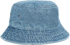 Casual Short Brim Hat For Streetwear, Casual Wide Brim Bucket Hat, Casual Wide Brim Bucket Hat For Streetwear, Casual Brimmed Streetwear Hat, Denim Blue Cotton Bucket Hat, Medium Wash Denim Bucket Hat With Wide Brim, Medium Wash Cotton Bucket Hat, Casual Hat With Short Brim Pre-washed, Casual Hat With Short Brim And Pre-washed