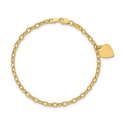 She’ll adore the simple style of this sweet heart charm bracelet. Crafted in 14K gold, this precious look features a polished heart that dangles from a shimmering rolo chain. Buffed to a brilliant luster, this 7.5-inch keepsake bracelet secures with a lobster claw clasp. 14k Gold Charm Bracelet With Heart Charm, 14k Gold Yellow Gold Charm Bracelet With Heart Charm, 14k Yellow Gold Charm Bracelet With Heart Charm, Classic Gold Charm Bracelet With Heart, Elegant Dangle Charm Bracelet With Heart Charm, Yellow Gold Heart Bracelet With Charms, Classic Yellow Gold Bracelet With Heart Charm, Classic Yellow Gold Heart Charm Bracelet, Zales Zales