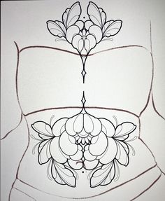 a drawing of a woman's stomach with flowers on it