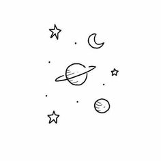 the planets and stars are drawn in black ink