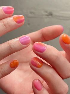 Korean summer nails: pink and orange Best Summer Nail Designs, Korean Nail Designs, Korean Nail, Fall Nail Ideas, Summer Nail Designs, Korean Nails, Cute Gel Nails, The Best Summer