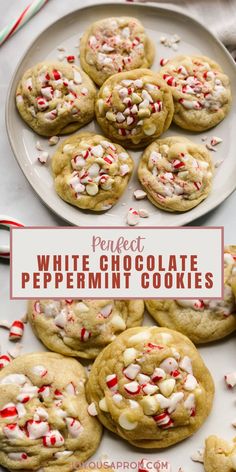 white chocolate peppermin cookies on a plate with candy canes