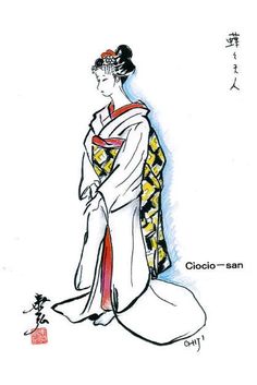 Costume sketch for Ciocio-san Madama Butterfly, Butterfly Costume, Game Of Love, Fashion Sketch, Japanese Fashion, Fashion Sketches, Sketch, Humanoid Sketch, Art