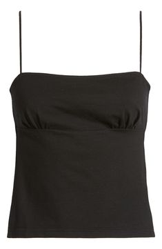 Bask in the sunshine in this soft and stretchy cotton-blend cami that lets you show off your back and adjust the fit with ease thanks to the tie closure. Square neck Adjustable straps 95% cotton, 5% spandex Machine wash, dry flat Imported Individual Clothing Pieces, Plan Shirts, Black Going Out Tops, Concert Top, Black Cami Top, Black Cami, Black Camis, Going Out Tops, Black Tank