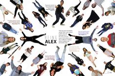 a group of people standing in a circle with arms and legs spread out to form the words being alex