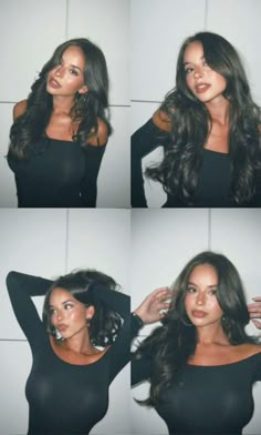 four pictures of a woman with long hair