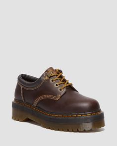 Shop 8053 Arc Crazy Horse Leather Platform Casual Shoes in Dark Brown at Dr. Martens. Free delivery on orders over $50 8053 Quad, Docs Shoes, Dr Martens 8053, Doc Martens Shoes, Combat Boot, Crazy Horse, Goodyear Welt, Boots For Sale, Looks Vintage