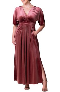 Shine through party season in this elegant surplice V-neck gown made from rich velvet. 58" length (size 2X) Surplice V-neck Elbow-length sleeves 95% polyester, 5% spandex Machine wash, dry flat Made in the USA of imported fabric Rose Pink Dress, Pink Velvet Dress, Fall Wedding Guest, Velvet Gown, Fall Wedding Guest Dress, Mothers Dresses, Elbow Length Sleeve, Pink Velvet, Color Inspo