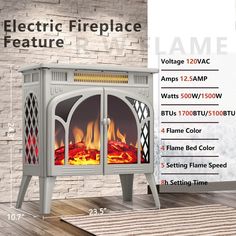 an electric fireplace with the measurements for it