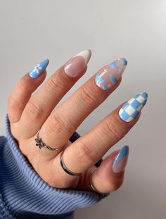 ✨Blue Spring Nail Set ✨ "Aspen" Light Blue Nails, Cute Simple Nails, Cute Gel Nails, Blue Spring, Spring Nail, Fire Nails, Pretty Acrylic Nails, Short Acrylic Nails