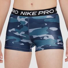 New Without Tags Nike Pro 3" Blue Camo Shorts Size Medium Women's Nike Pro 3" Camo Shorts. Powerful Support And Flexibility. The Nike Pro Dri-Fit Shorts Wrap You In Stretchy Fabric Infused With Sweat-Wicking Power To Keep You Feeling Supported And Dry During Your Toughest Workouts. Camo Print Creates A Confident Look That Commands Attention. Sweat-Wicking Comfort Nike Dri-Fit Technology Moves Sweat Away From Your Body For Quicker Evaporation, Helping You Stay Dry And Cool. Natural Movement Stret Camo Biker Shorts, Nike Spandex Shorts, Nike Pro Spandex Shorts, Nike Pro Fits, Black Nike Pros, Nike Clothes, Nike Tempo Shorts, Nike Spandex, Nike Pro Spandex