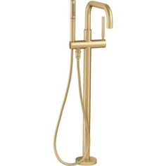 the gold shower faucet with handset and hand held showerhead is shown