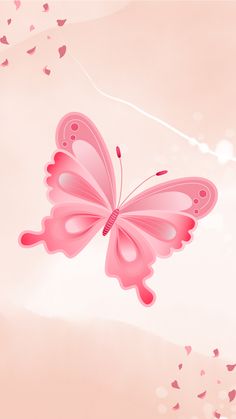 a pink butterfly flying in the sky with hearts coming out of it's wings