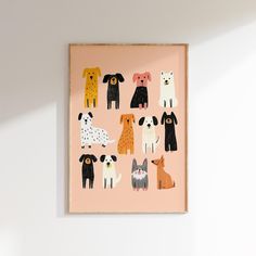 a framed art print with dogs on it