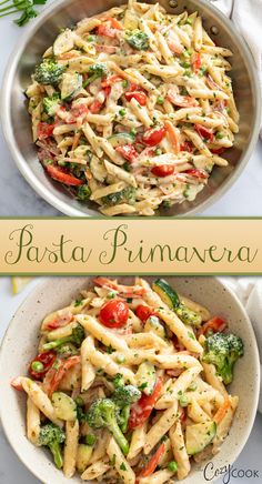 pasta in a creamy sauce with tomatoes and broccoli Veggie Alfredo Pasta Recipes, Vegetable Alfredo Pasta, Primavera Sauce, Pasta Primavera Recipes, Easy Vegetable Pasta, Veggie Pasta Sauce, Primavera Pasta, Chicken Primavera Pasta, Pasta And Vegetables