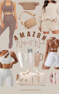 Gym Outfit Amazon, Trending Workout Outfits, Neutral Gym Outfits, Feminine Workout Clothes, Neutral Workout Outfits, Amazon Workout Outfits Women, Classy Workout Outfits, Gym Clothes Aesthetic, Amazon Gym Clothes