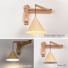 three different types of lights hanging on the wall