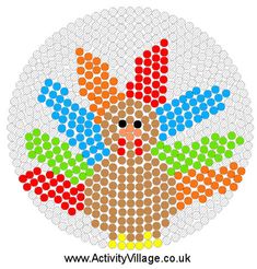 an image of a turkey made out of colored dots on a white circle with the words activity village