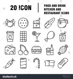 food and drink icon set in thin line style