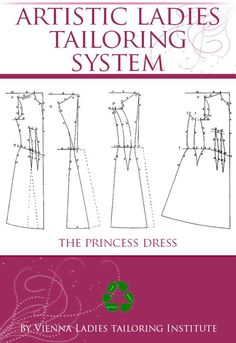 the princess dress sewing pattern is shown in three different sizes and colors, with instructions to make