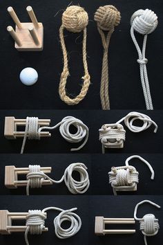 several different types of ropes and knots on display with one knot attached to the rope