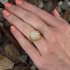 Bold Victorian Style Diamond Cluster Cocktail Ring 18K Yellow Gold Diamond Cocktail Ring, Diamond Cocktail Rings, Bead Set, September Birthstone, Diamond Cluster, Vintage Diamond, Victorian Style, Cocktail Ring, High Quality Jewelry