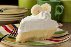 a slice of banana cream pie on a plate