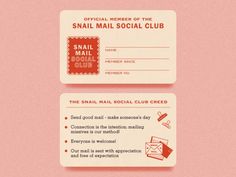 two small mail - social club cards on a pink background