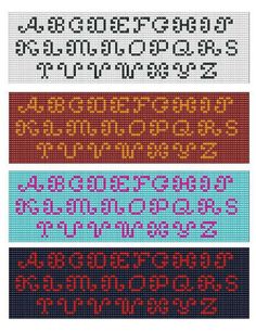 four different font and numbers are shown in cross stitch style, each with the same color