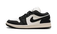 The Women’s Air Jordan 1 Low "Vintage Panda" is the women’s sizing version of the retro basketball shoe in the popular “Panda” colorway, but with a vintage-inspired twist.  An original Jordan 1 colorway from 1985, the “Panda” or “Black/White” style is one of the most popular looks for Michael Jordan’s first signature shoe.  Here, the “Vintage Panda” updates the theme by paying homage to its roots with pre-aged details.  The upper is complete with a cream white textile base and black leather over Brown Panda, Panda Shoes, White Textile, Retro Basketball Shoes, Retro Basketball, Wings Logo, Stadium Goods, Air Jordan 1 Low, Jordan 1 Low