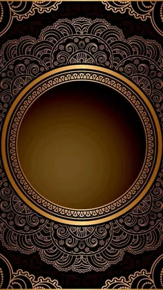 a gold and black background with an ornate frame in the middle, on top of it